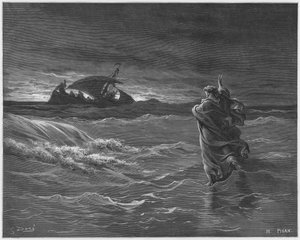 La Biblia de Gustave Doré: Jesús caminando sobre el mar de Gustave Dore
